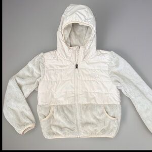 The North Face cream off white Jacket kids size 10 12 cream fuzzy thin zip up